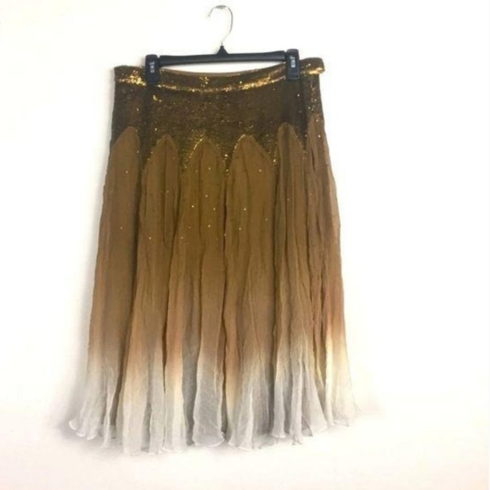 SOFT Surroundings Cocoa GiGi Shimmer Flowy Hombre Skirt Sz PL